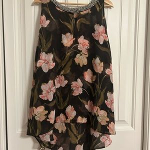 Jennifer Lopez Floral Halter Blouse W/ rhinestone collar